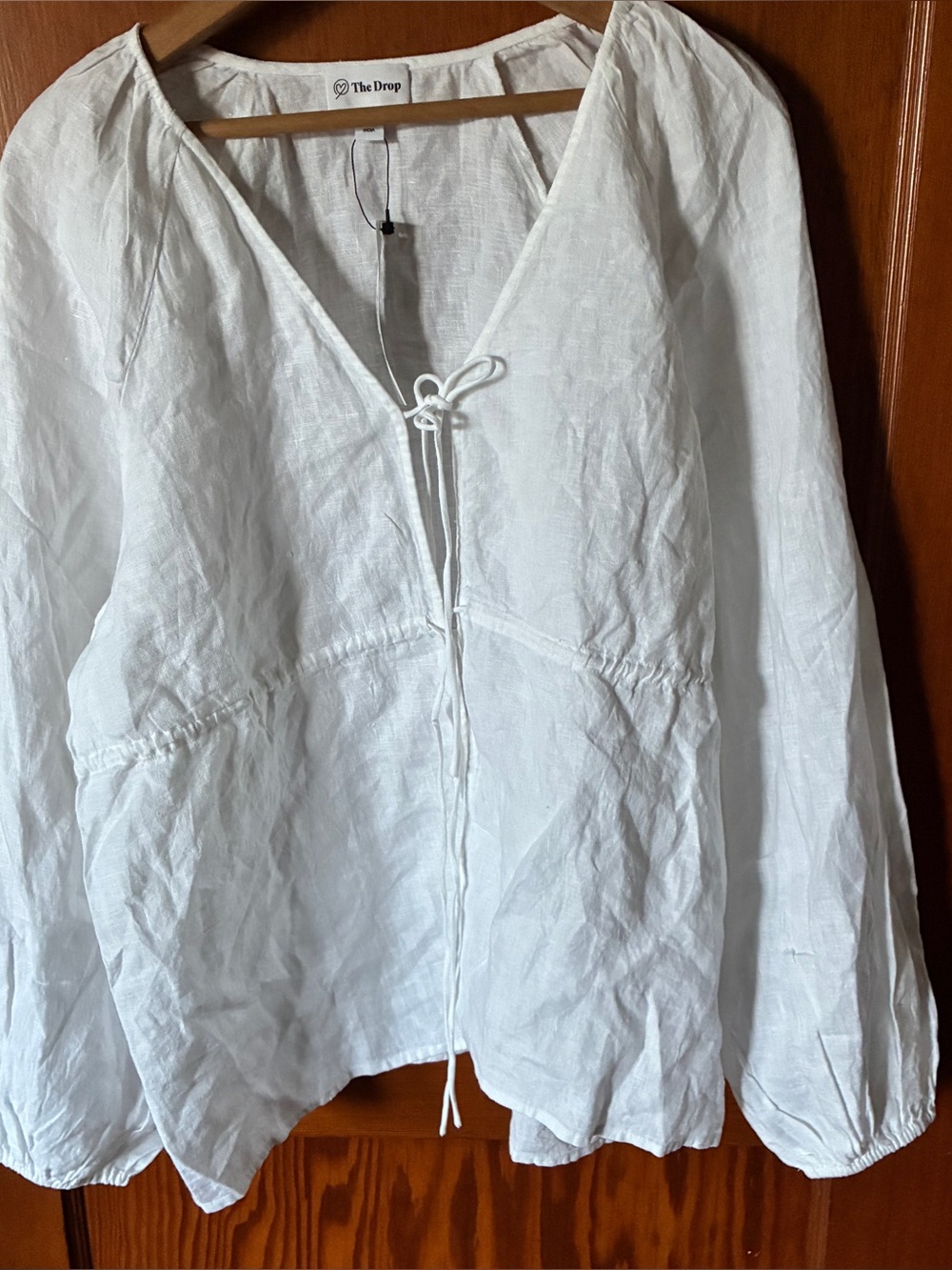 Women's White Linen Tie-Front Blouse NWT